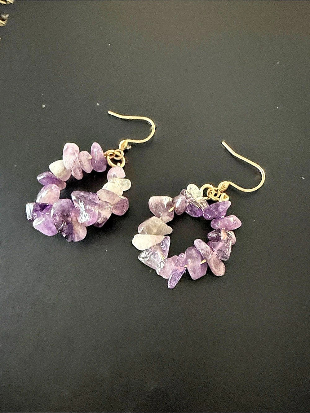 Purple & White Stone Drop Earrings